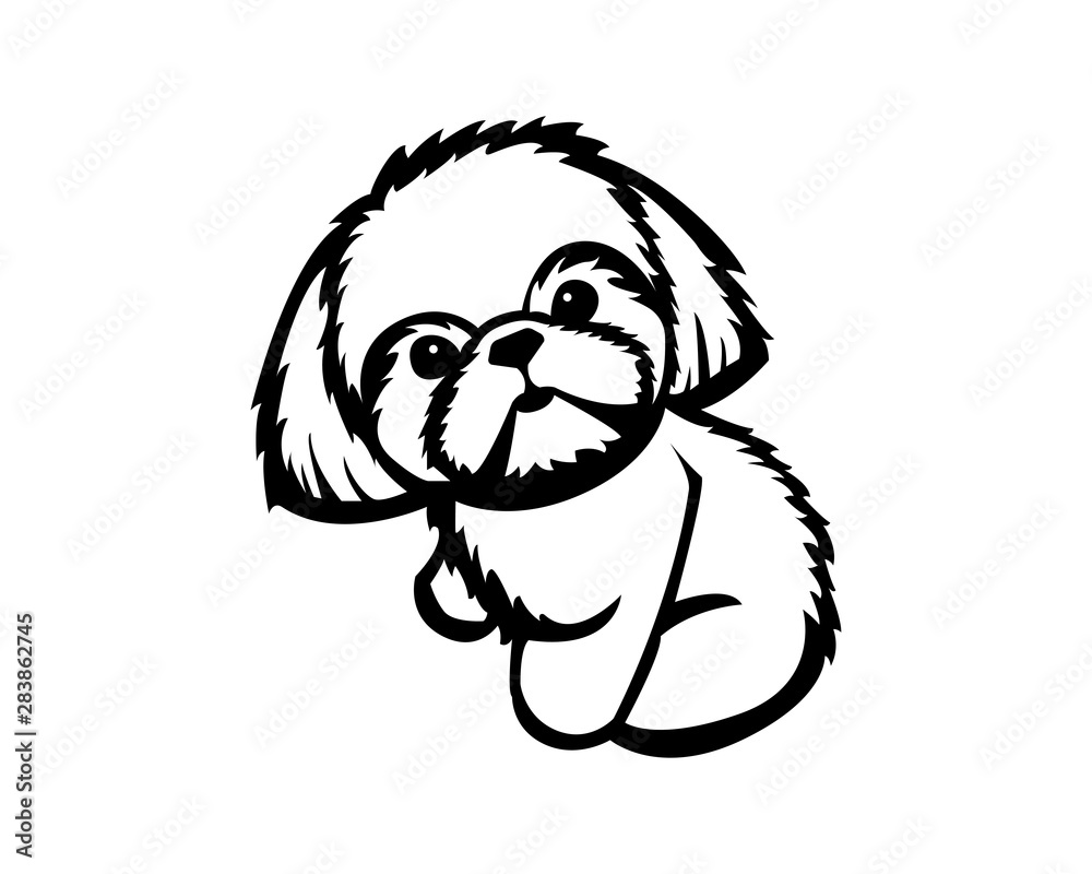 shih tzu vector illustration in black and white Stock Vector | Adobe Stock