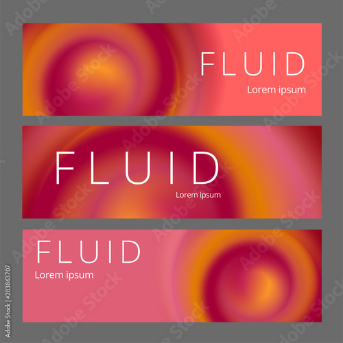 Modern abstract horisontal banners set. Cool gradient shapes composition. Futuristic design.