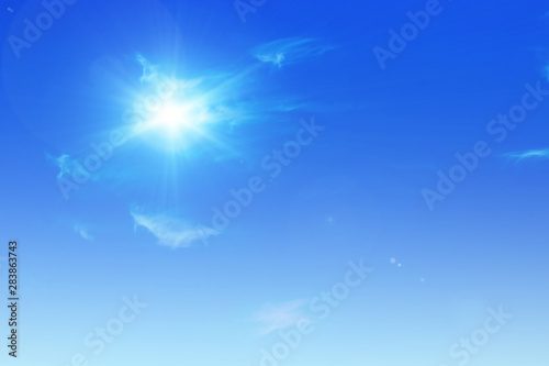 Blue sky with clouds background. Beautiful white fluffy clouds on a light blue sky background. Clearing day and Good weather in the morning.