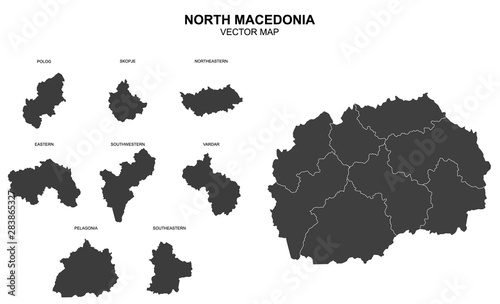 vector map of north macedonia with borders of regions