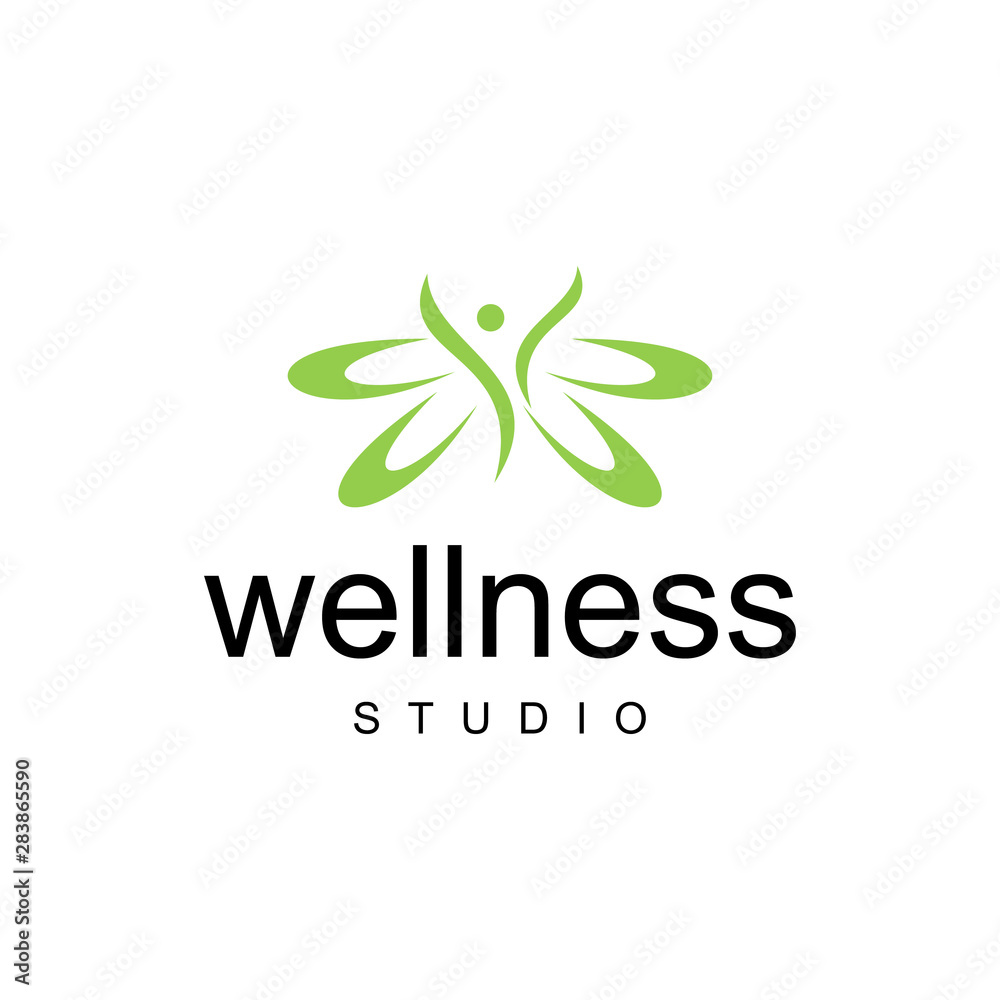Illustration Lotus flower abstract logo with yoga people are in it for the wellness and spa studio design logo
