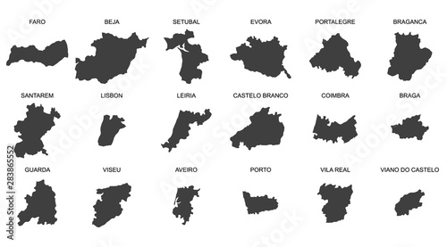 vector map of portugal with region borders isolated on white background