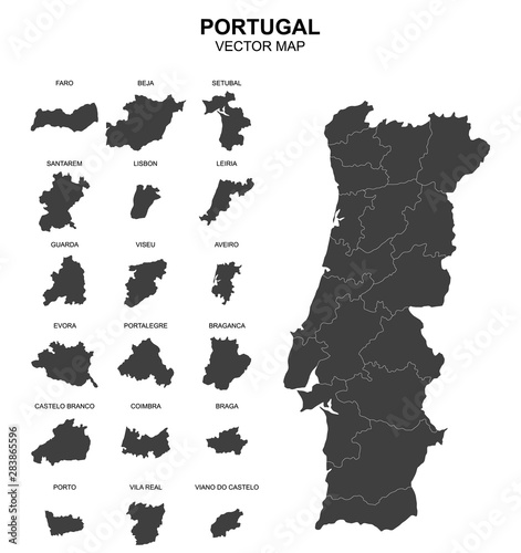 Map Portugal Borders Regions Stock Vector by ©grebeshkovmaxim@gmail.com  377532672