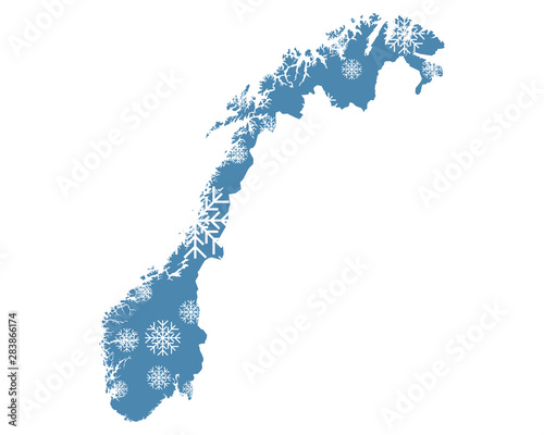 Karte von Norwegen mit Schneeflocken