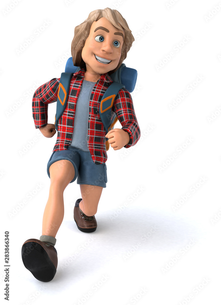 Man solo traveling backpacker - 3D Illustration