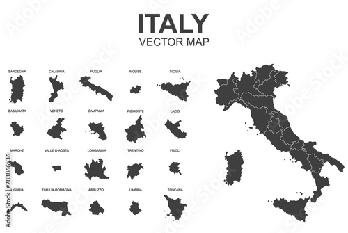 vector map of italy with borders of regions