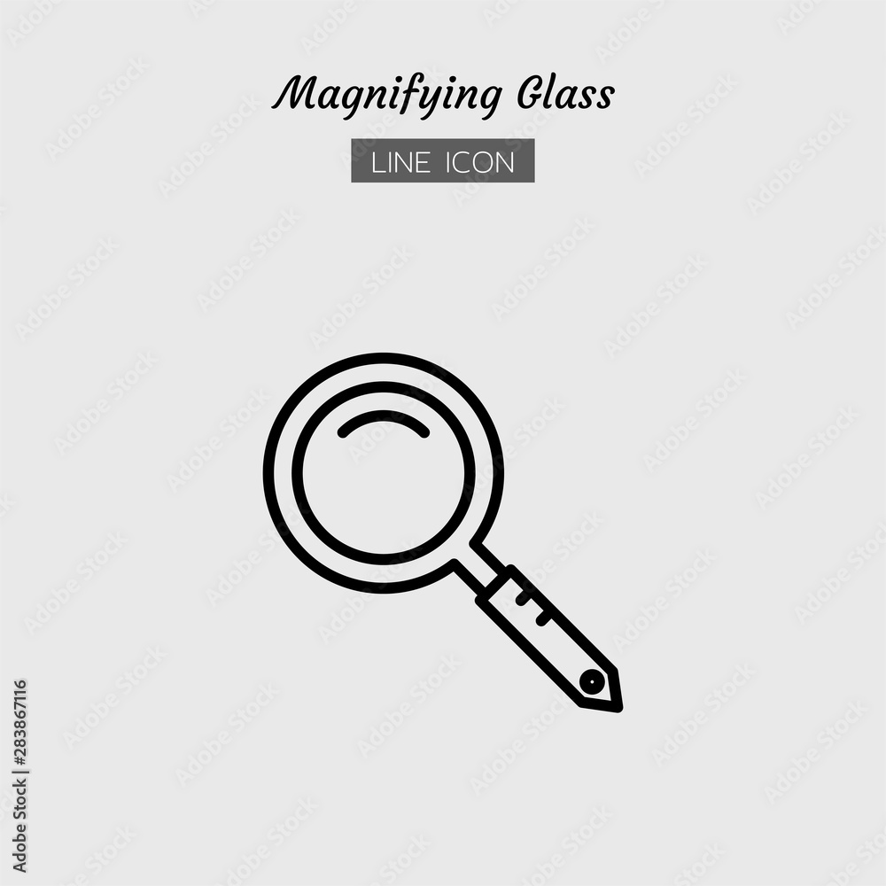 line icon symbol, magnifying glass tool, magnification, search, zoom, Isolated flat outline vector design line icon symbol, magnifying glass tool, magnification, search, zoom, Isolated flat outline vector design