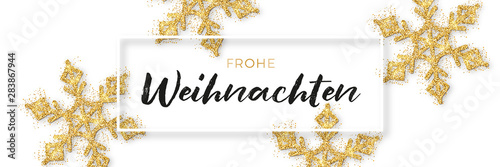 Weihnachtsbanner gold-weiß mit Schneeflocken