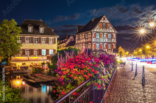 Colmar - petite Venice, water canal and traditional half timbered houses, Alsace region, France