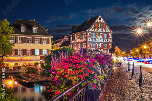 Colmar - petite Venice, water canal and traditional half timbered houses, Alsace region, France