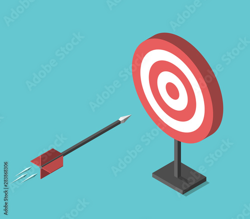 Isometric flying arrow, target