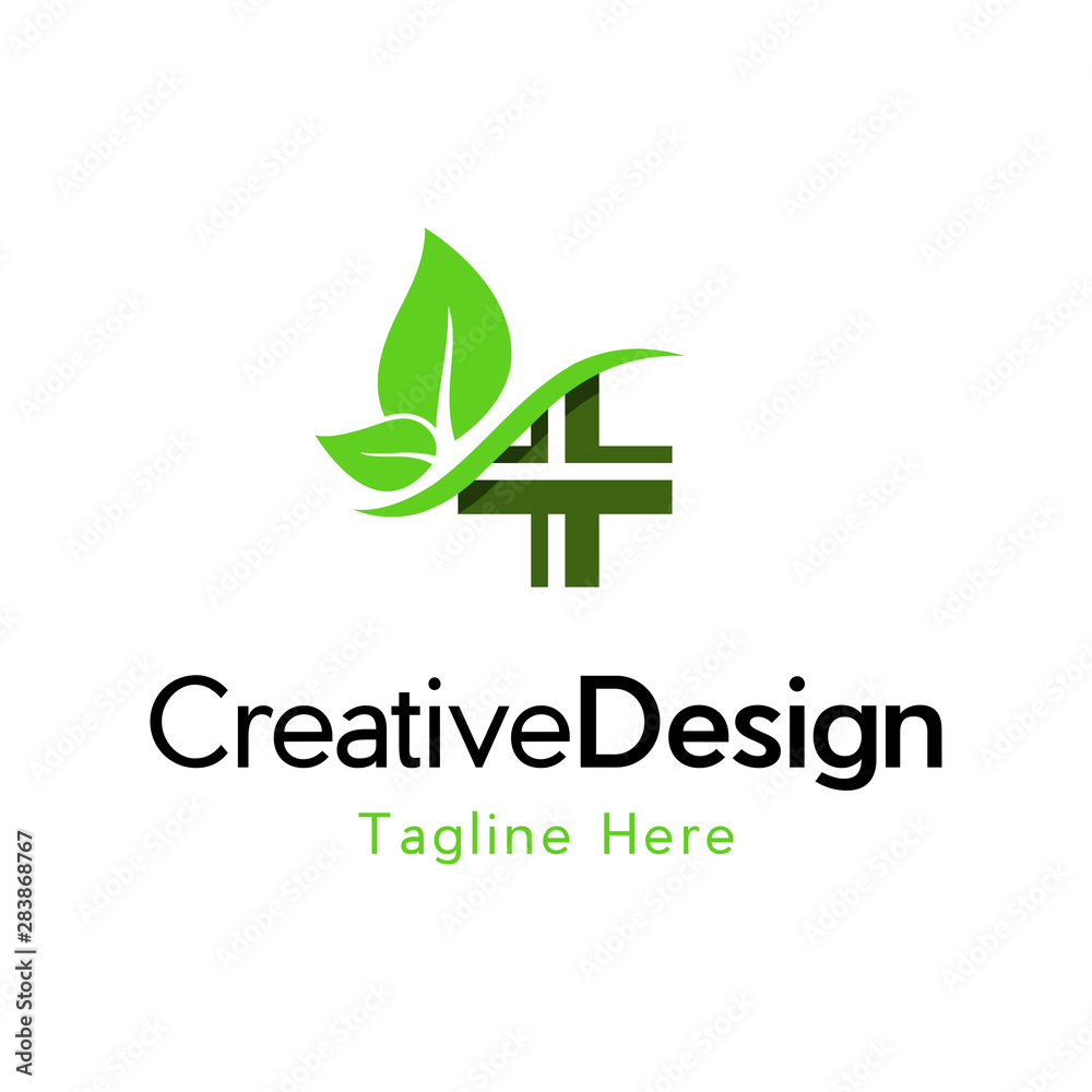 Fototapeta premium cross leaf, Green Medical Logo Design Template Element