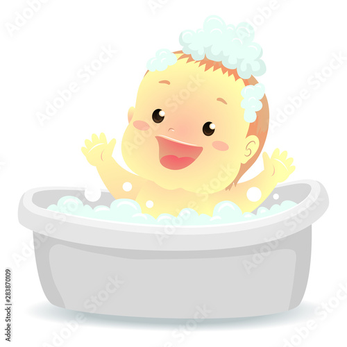 Vector Illustration of a Baby taking a bath on bath tub