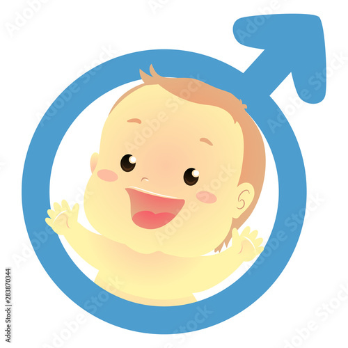 Vector Illustration of a Cute Baby Boy inside a Male gender Symbol