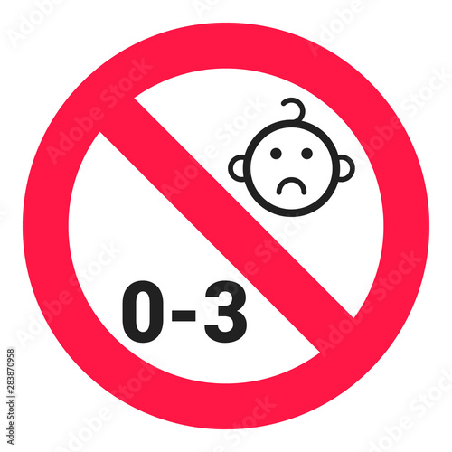 Not suitable for children under 3 years choking hazard forbidden sign sticker isolated on white background vector illustration.