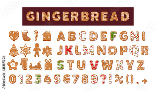 Gingerbread holidays cookies font alphabet vector cartoon illustration © Idey