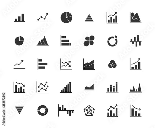 Business Graph Solid Icon Set.