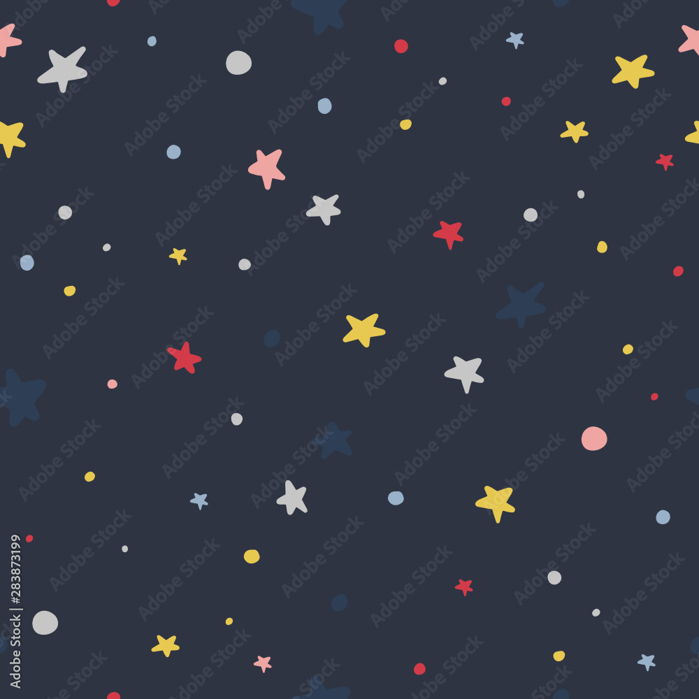 Decorative, colorful night sky illustration. Seamless pattern.