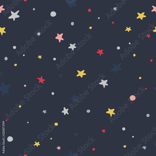 Decorative, colorful night sky illustration. Seamless pattern.