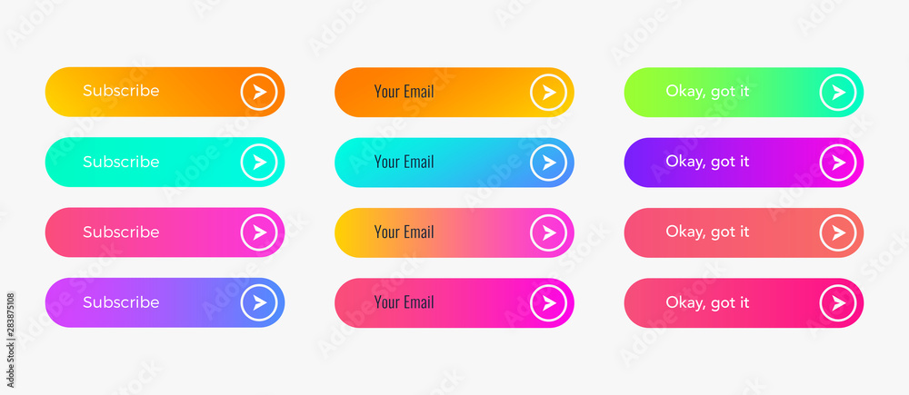 Web buttons flat design template with color gradient