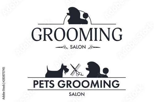 Set of logo for pet styling and grooming shop, hair salon, pet store for dogs and cats, web site design. Vector illustration photo