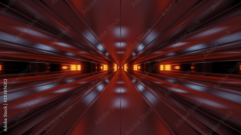 clean style tunnel corridor background with blue glow background 3d rendering
