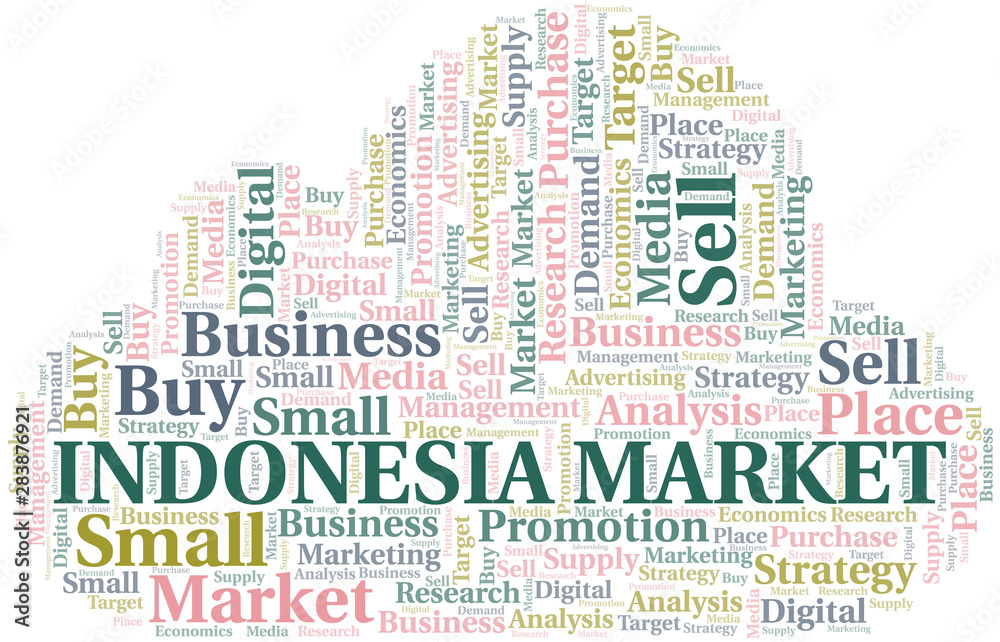Indonesia Market word cloud. Vector made with text only.