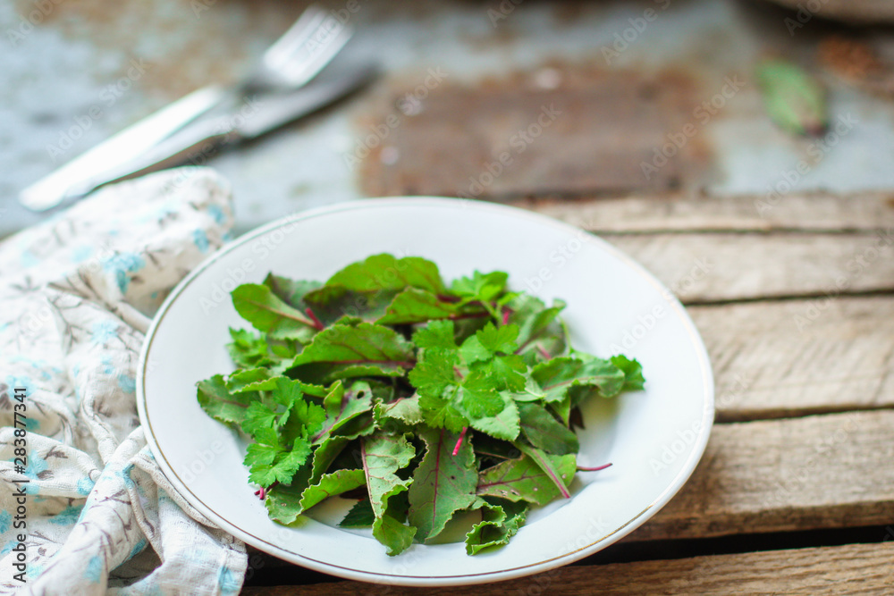 Healthy salad, leaves mix salad (fresh green juicy snack). food background. top. copy space Healthy salad, leaves mix salad (fresh green juicy snack). food background. top. copy space