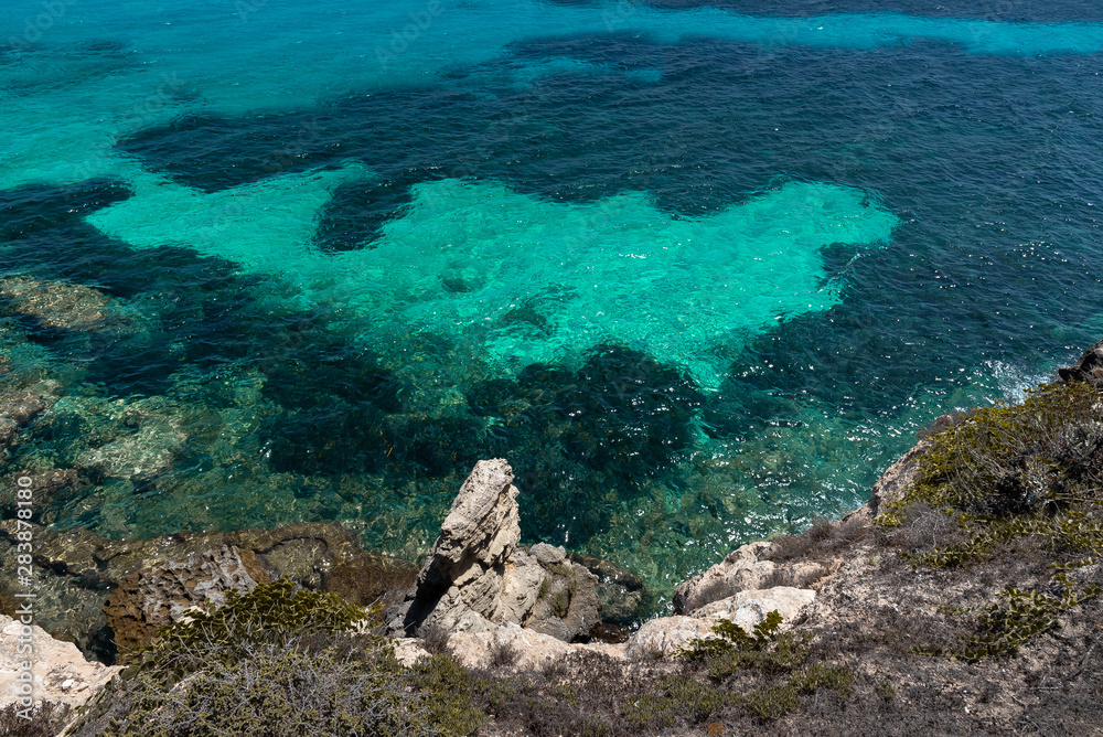 View of the Bue Marino rocky beach in Favignana, Sicily