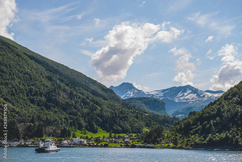 Ferry in fjord