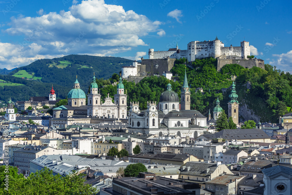Amazing Salzburg skyline with Festung Hohensalzburg old town in the summer, Salzburg, Austria