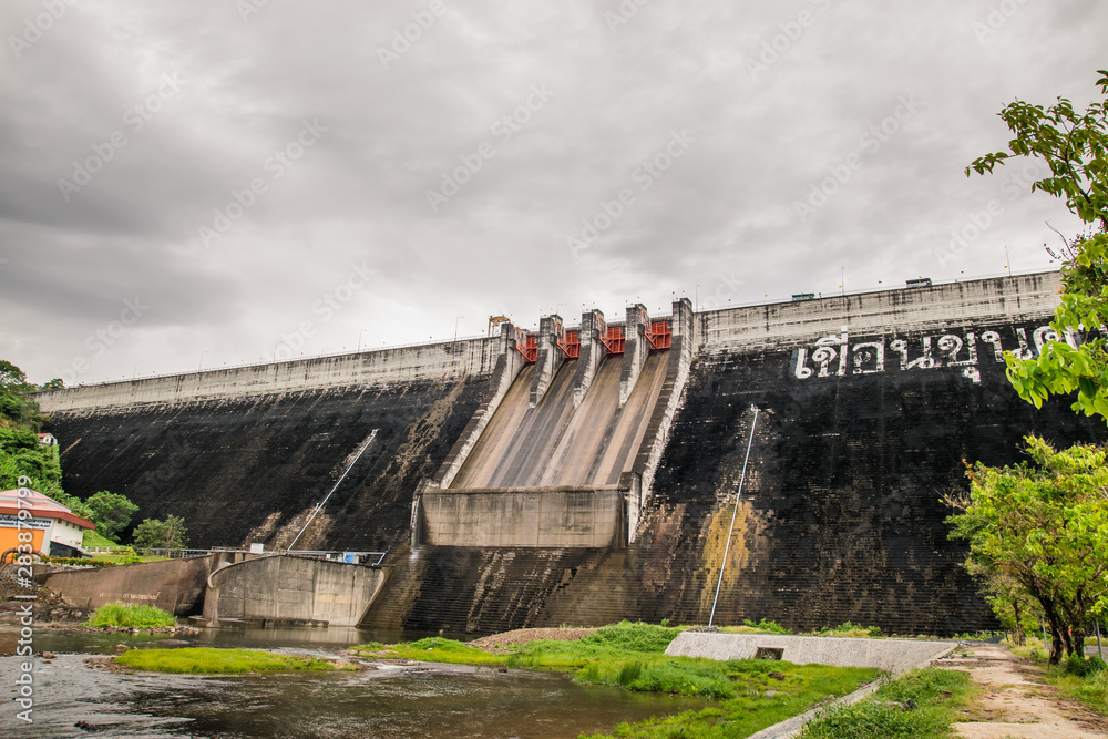 Concrete Dam. Dam wall khun Dan Prakarnchon Dam in Thailand Concrete Dam. Dam wall khun Dan Prakarnchon Dam in Thailand