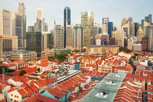 Photography Singapore downtown with skyscrapers and traditional Chinatown, Singapore