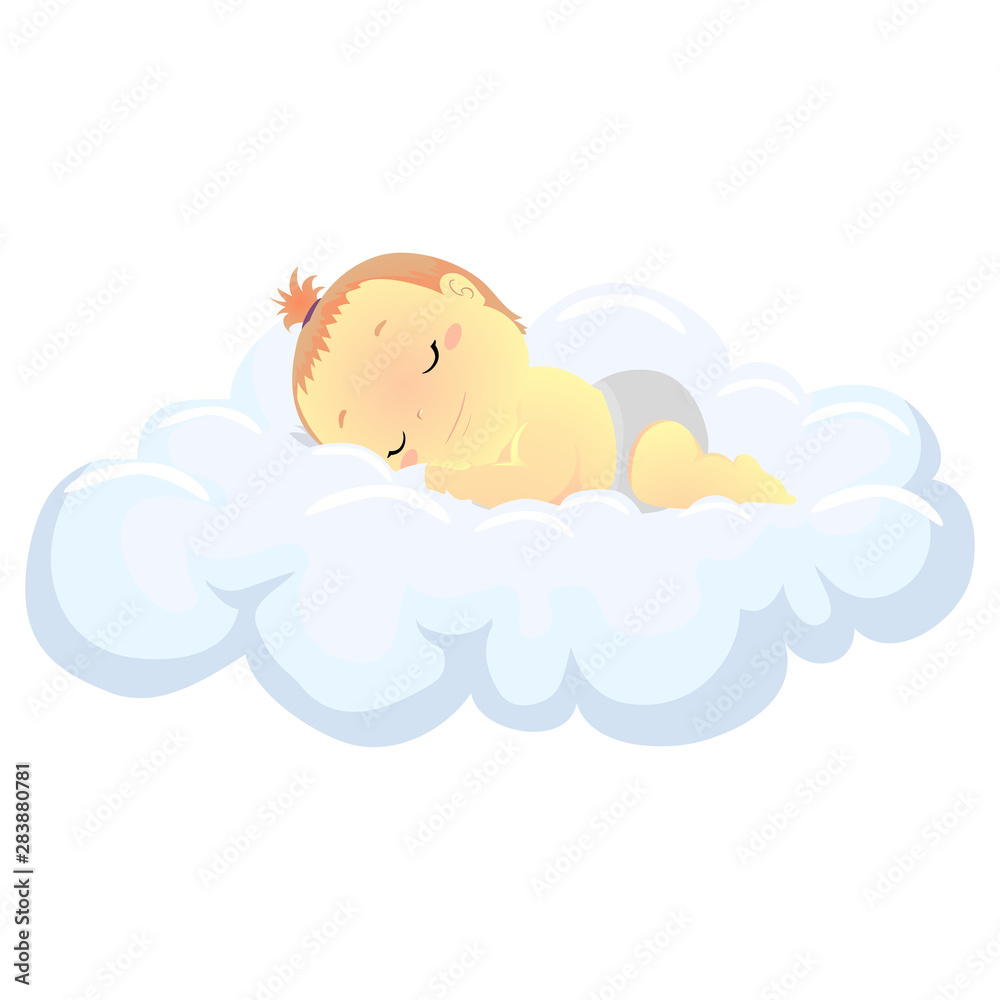 Vector Illustration of a Baby Sleeping in the Cloud Vector Illustration of a Baby Sleeping in the Cloud