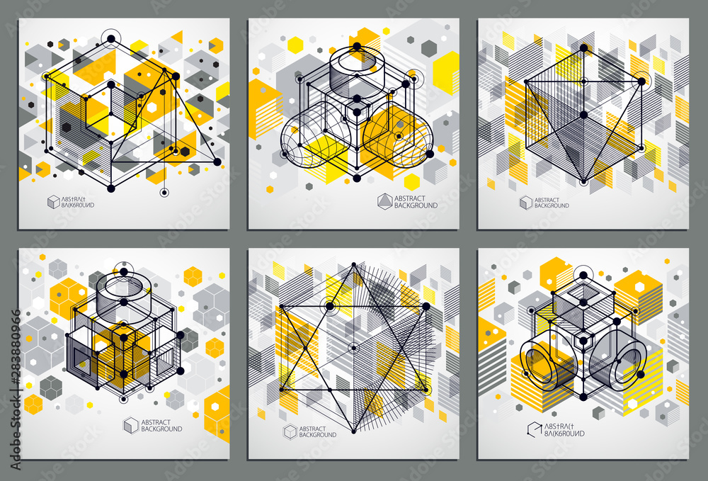 Fototapeta premium Vector industrial and engineering yellow backgrounds set, future technical plan. Modern geometric composition can be used as template and layout.