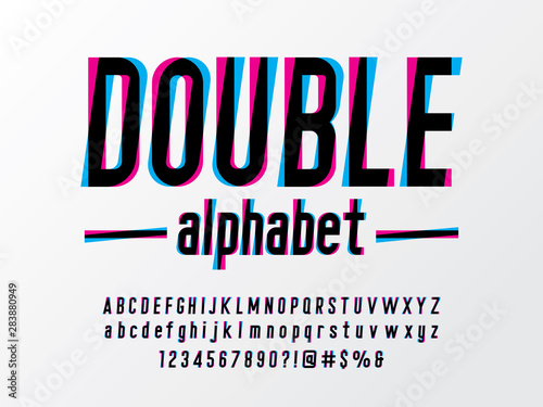 Overprint Colors alphabet design with uppercase, lowercase, numbers and symbols