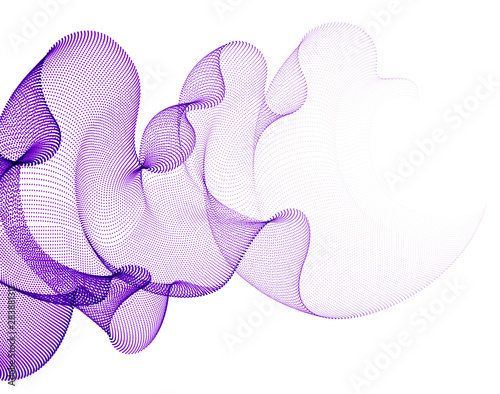Wave of flowing particles modern relaxing illustration, transparent tulle textile on wind. Round dots vector abstract background. Beautiful wave shaped array of blended points.