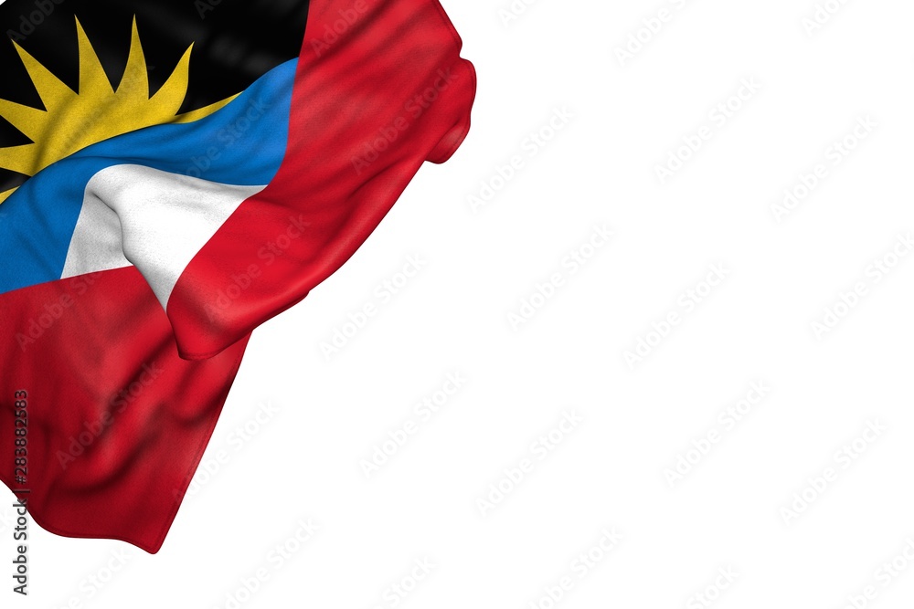cute any occasion flag 3d illustration. - Antigua and Barbuda flag with big folds lay in top left corner isolated on white cute any occasion flag 3d illustration. - Antigua and Barbuda flag with big folds lay in top left corner isolated on white