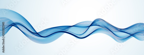 Dynamic particles sound wave flowing. Dotted curves vector abstract background. Beautiful 3d wave shaped array of blended points.