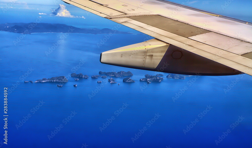 The sea and island   ,view from airplane window