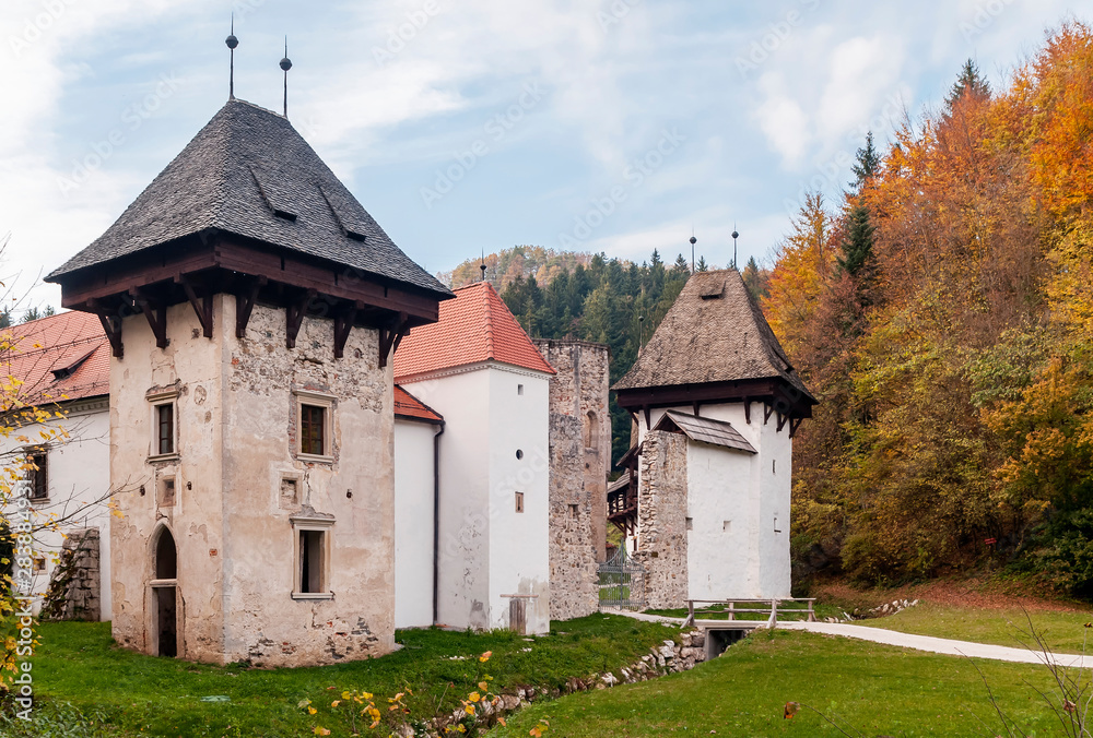 The beautiful Žiče Charterhouse a former Carthusian monastery, in the municipality of Slovenske Konjice, Slovenia, in the autumn season