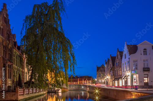 Evening View in the Historic Center of Bruges, Belgium (UNESCO World Heritage)