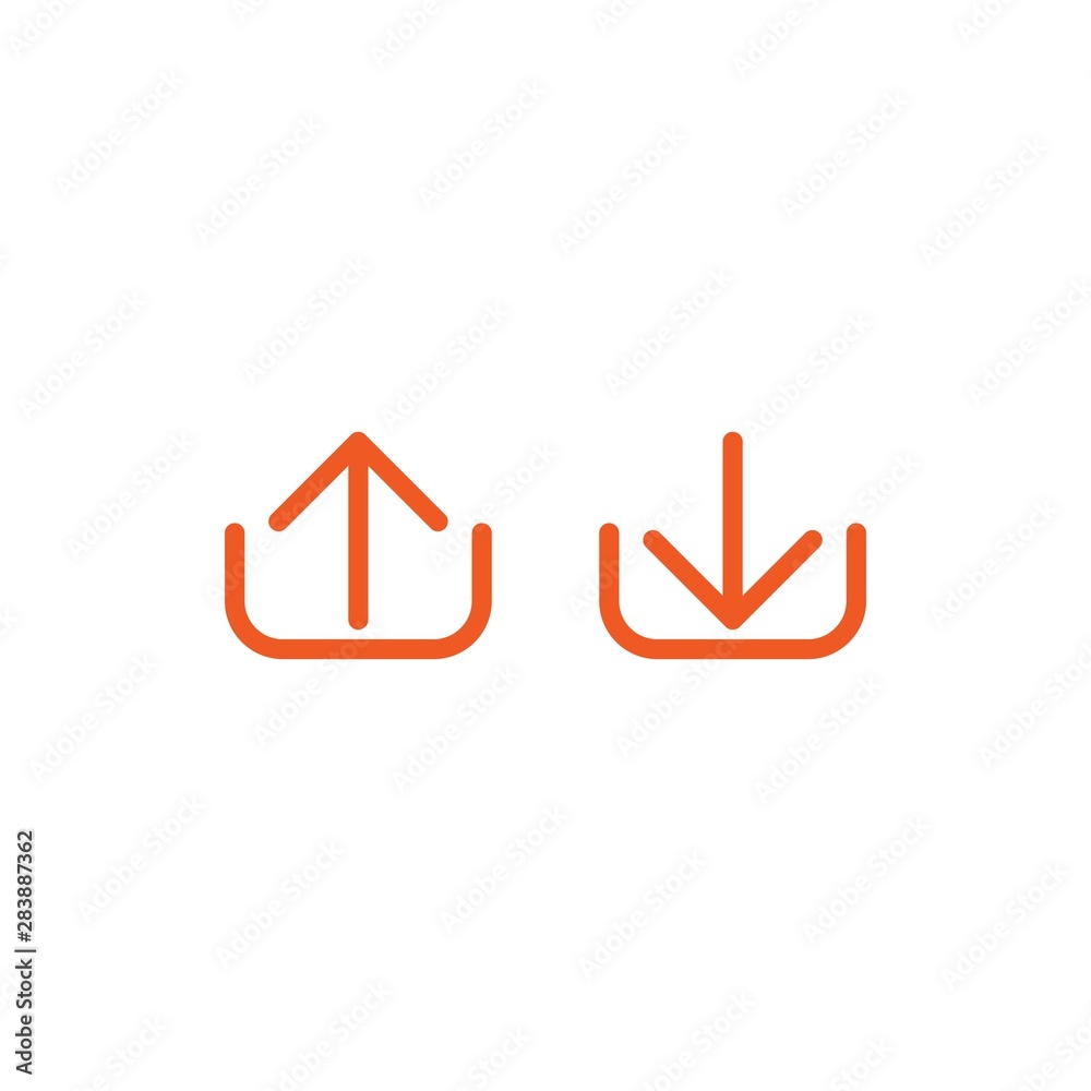 red thin arrow up in box arrow down in box. flat icon isolated on white. point down button. south sign. red thin arrow up in box arrow down in box. flat icon isolated on white. point down button. south sign.
