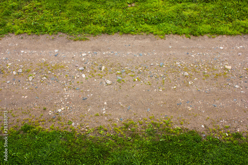 Cuadro en lienzo horizontal strip of green grass and dirt road, blurred focus
