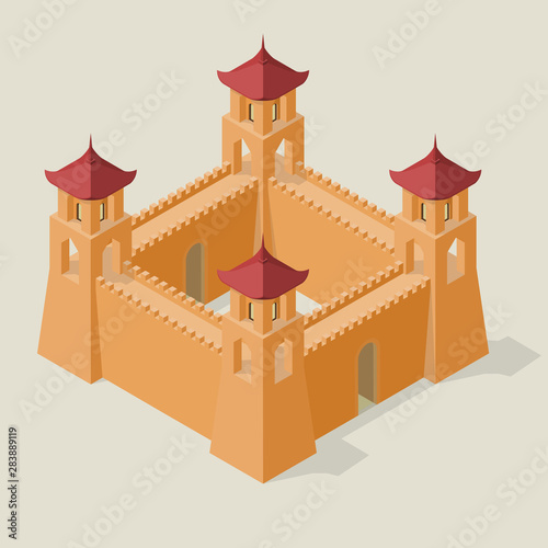 Fototapet Isometric fortress with towers and walls