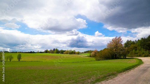 Green fields in Kashubia region - Northern Poland.