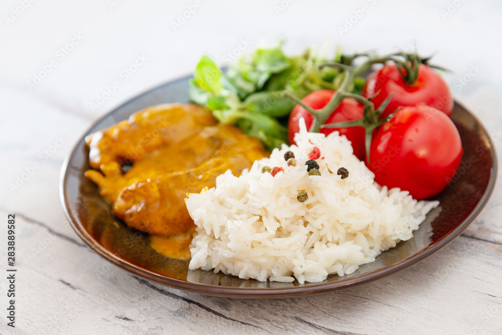 delicious Rice and chicken on plate delicious Rice and chicken on plate