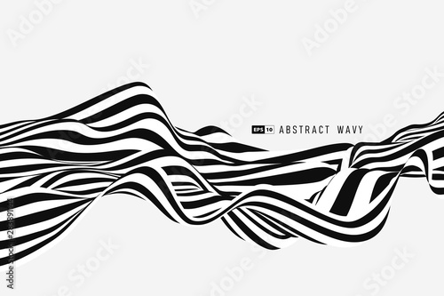 Abstract black and white minimal stripe line 3D decoration artwork. illustration vector eps10