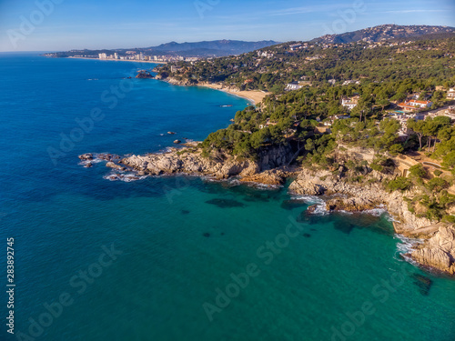 Drone picture over the Costa Brava coastal near the small town Palamos of Spain © Arpad