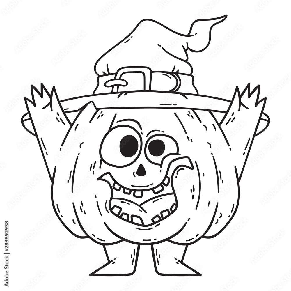 Halloween smiling pumpkin with hands, legs and witch hat. Halloween smiling pumpkin with hands, legs and witch hat.